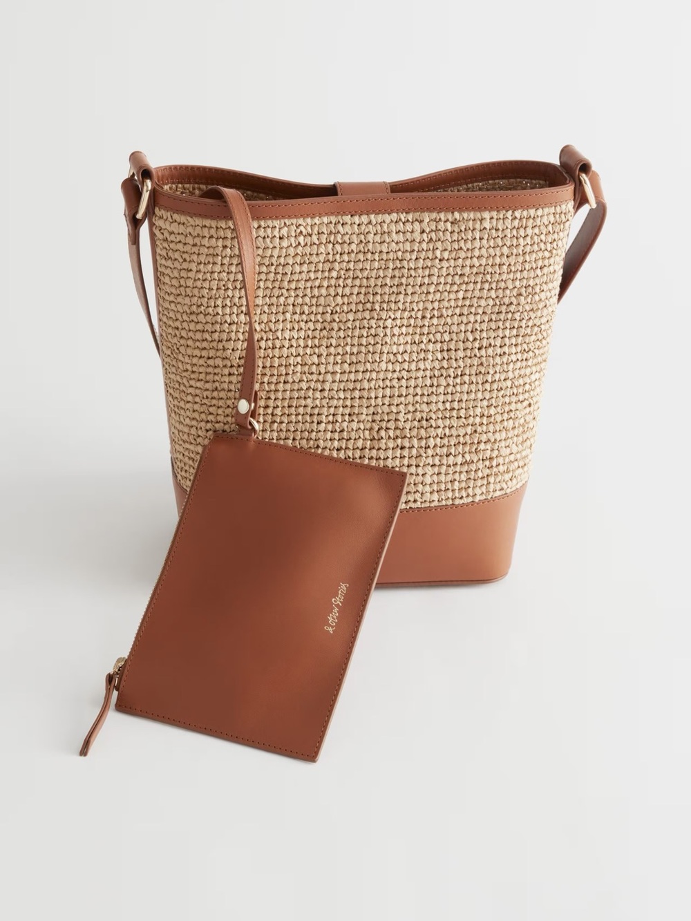 BNWT & Other Stories Straw and Leather Bucket Bag - Picture 3 of 5